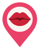 Logo for AdultStoreLocator.com featuring a hot pink map pin with red lips in the center, symbolizing playful and discreet adult entertainment navigation, with bold black text below.